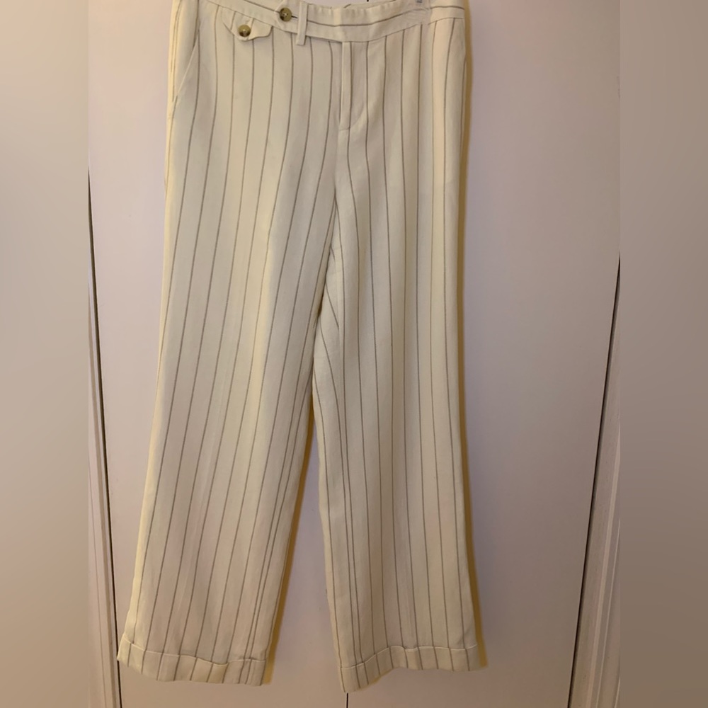 Vintage Lauren Ralf Lauren petite cuffed hymn off white pin stripped trousers